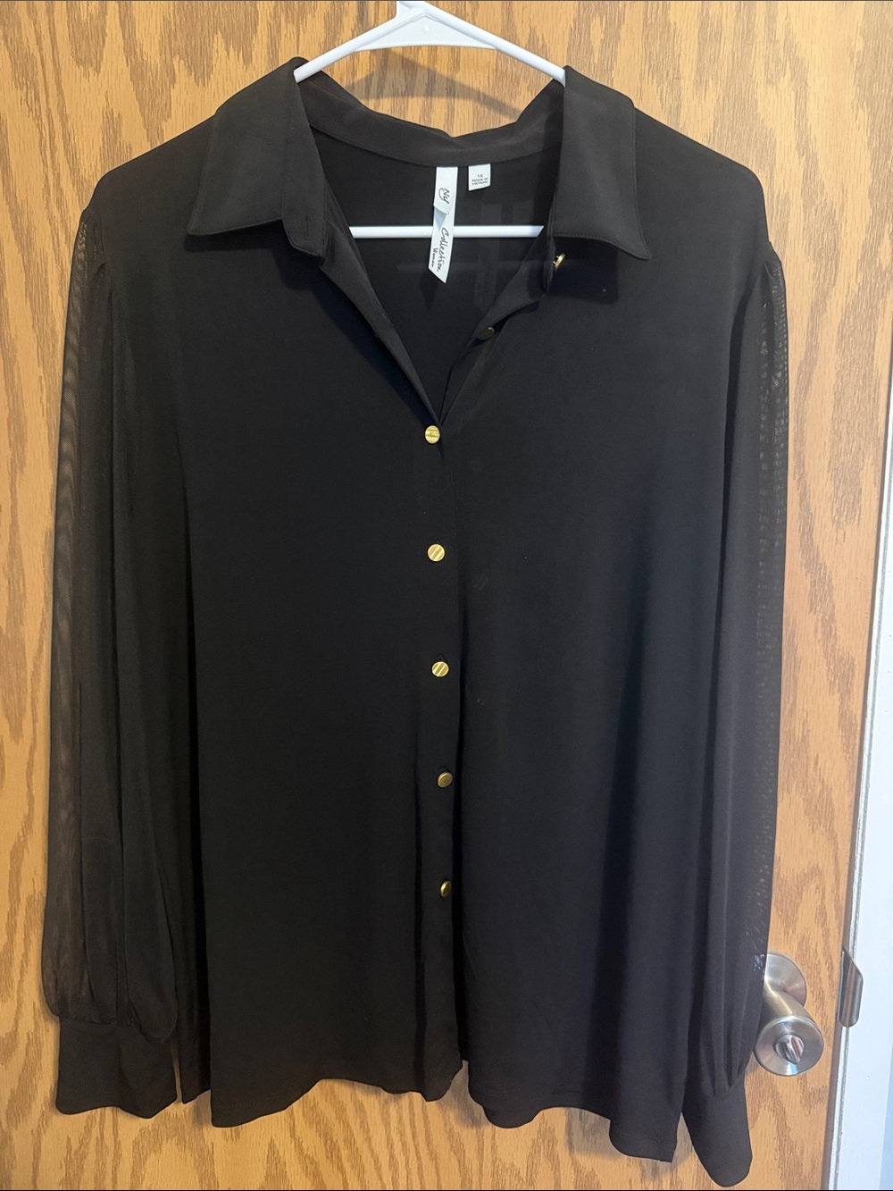 NY Collection Black Button-Down Blouse with Gold Buttons